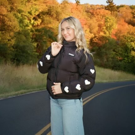Dandy Heart on My Sleeve Puffer Jacket in Black